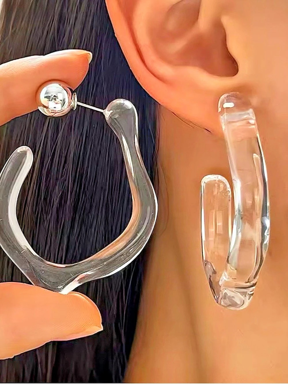 NEW Sculptural Hoop Earrings Clear Liquid Acrylic